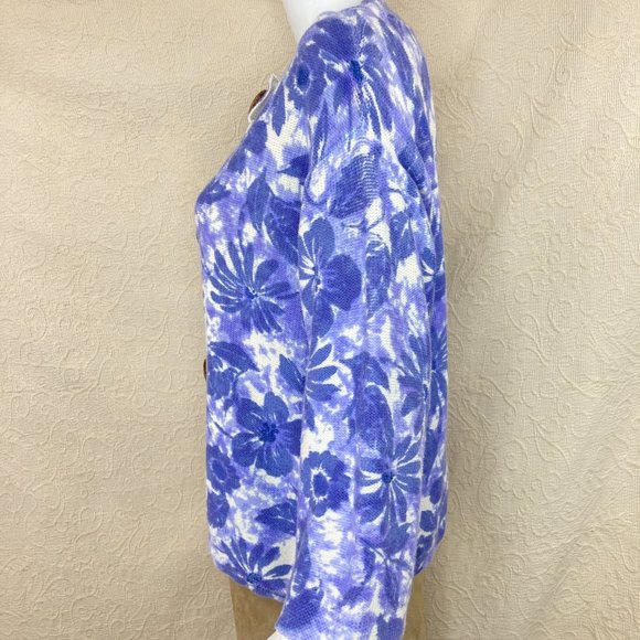 Coldwater Creek Cotton Purple Floral Leaf Cardigan - Picture 4 of 14